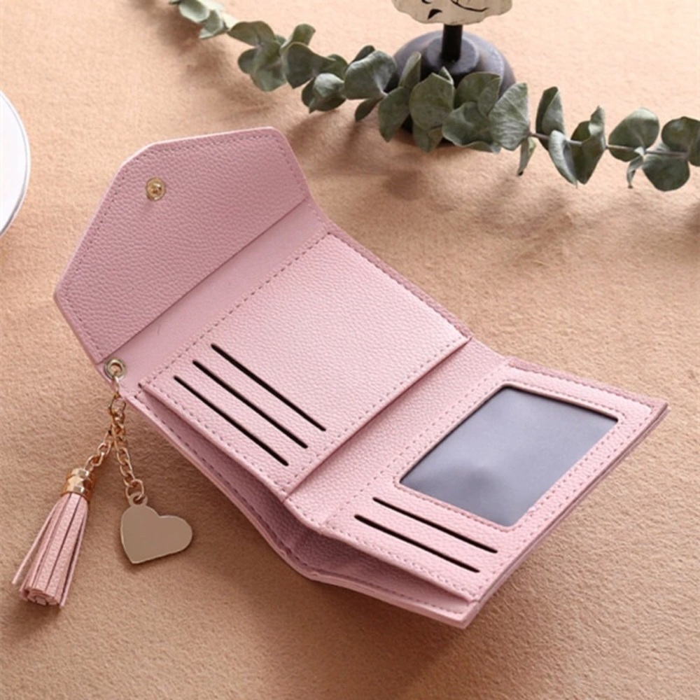 Real Pink Leather Wallet w pendant & tassel - Picture 2 of 6